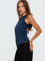 Jennisa Backless Satin Top Navy