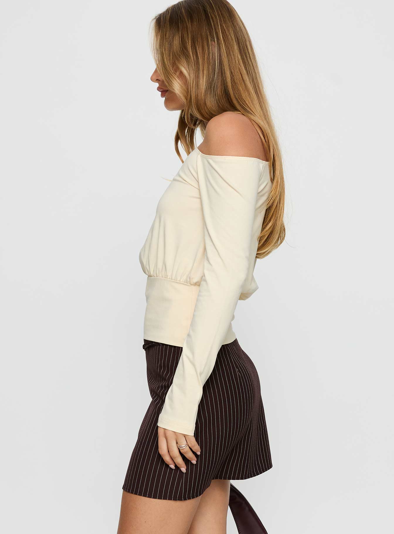 Yellena Buckle Mini Skirt Brown Pinstripe
