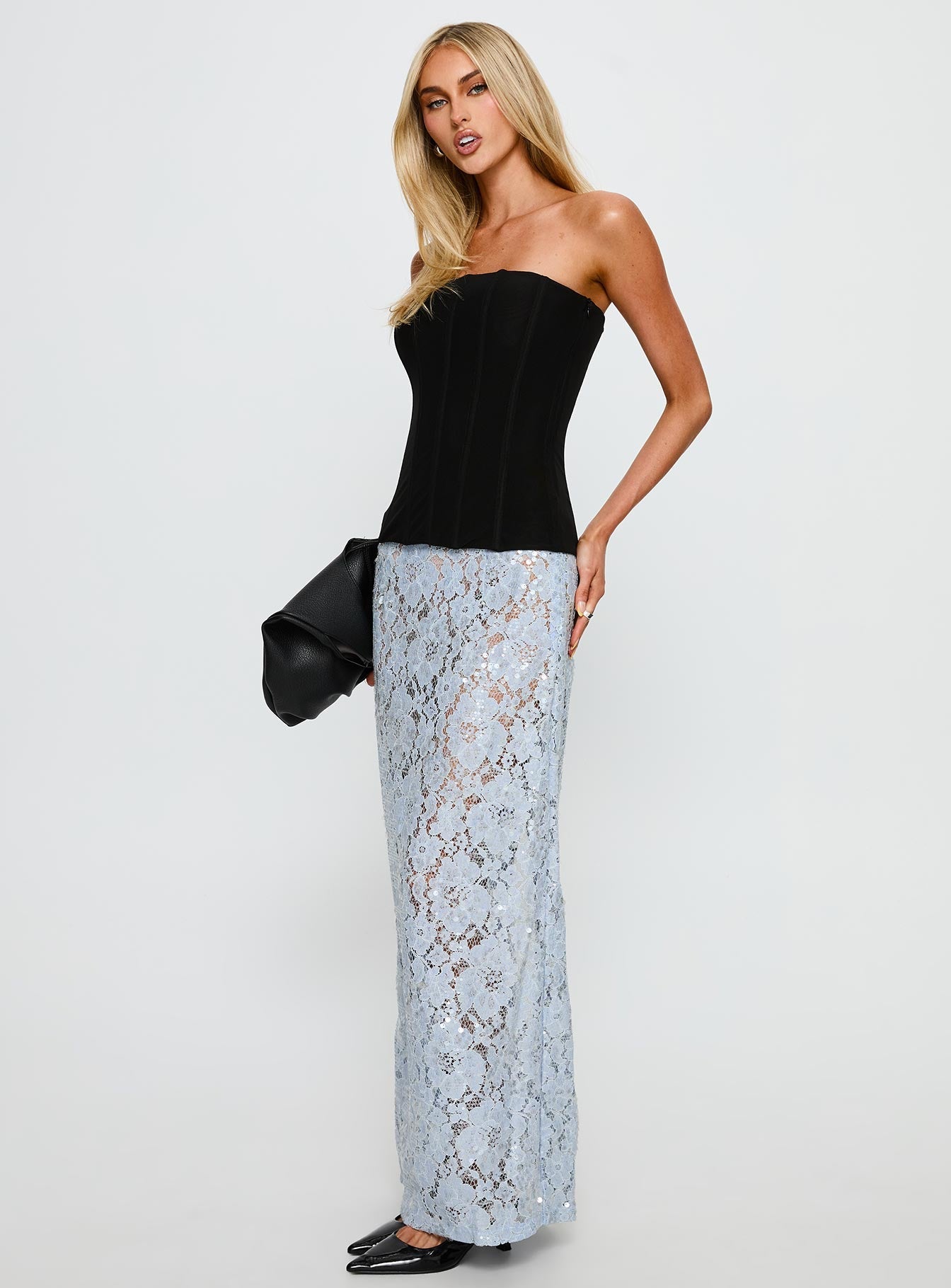 Carman Lace Midi Skirt Blue