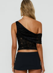 Riinah Draped Lace Off Shoulder Top Black