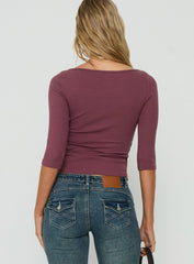 Solail Graphic 3/4 Sleeve Henley Top Pink