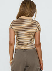 Sylvanna Collared Top Beige Stripe