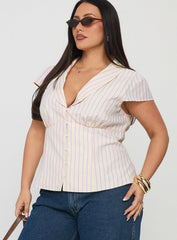 Ellis Island Collared Top Pink Stripe Curve