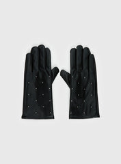 Zaylah Faux Leather Stud Detail Gloves Black