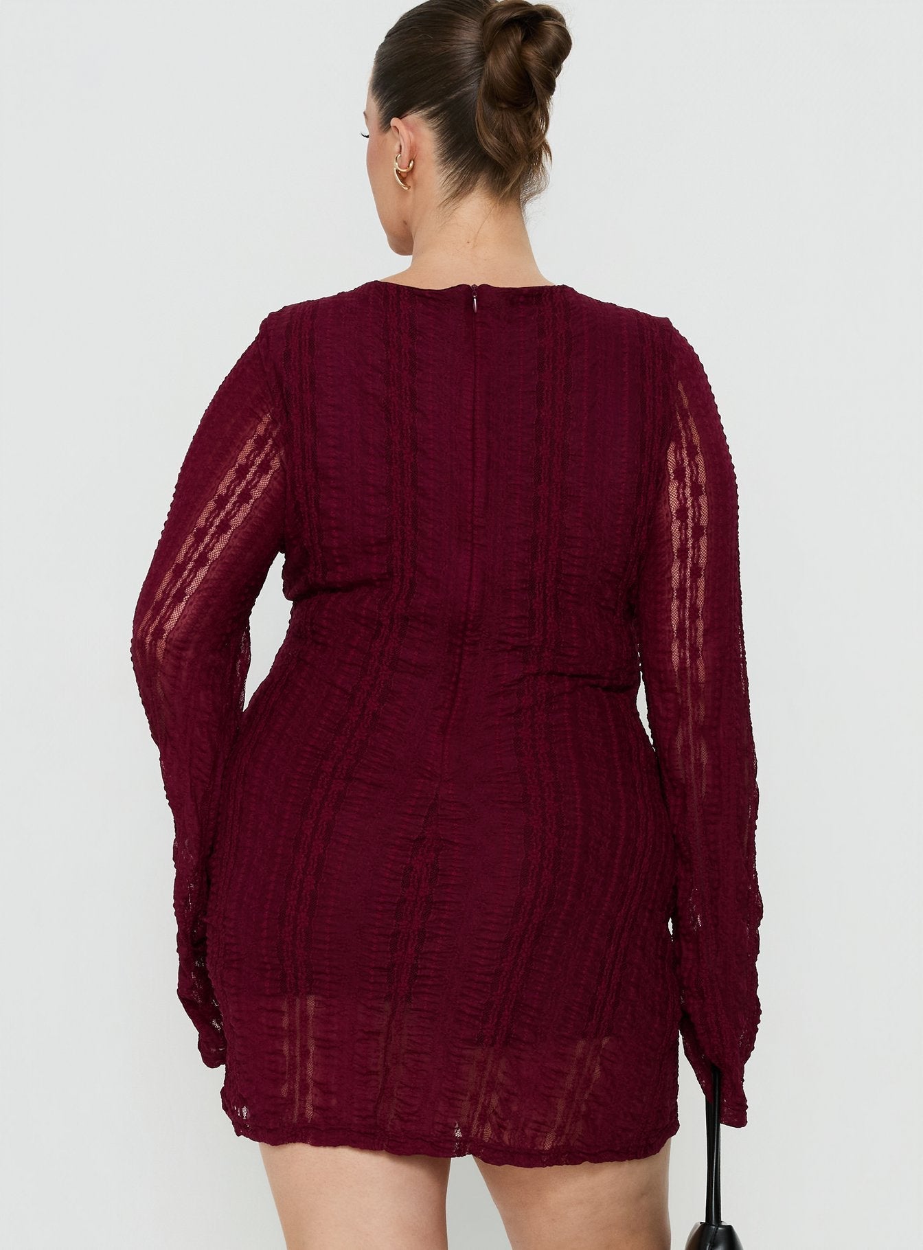 Delandra Long Sleeve Textured Playsuit Red Curve
