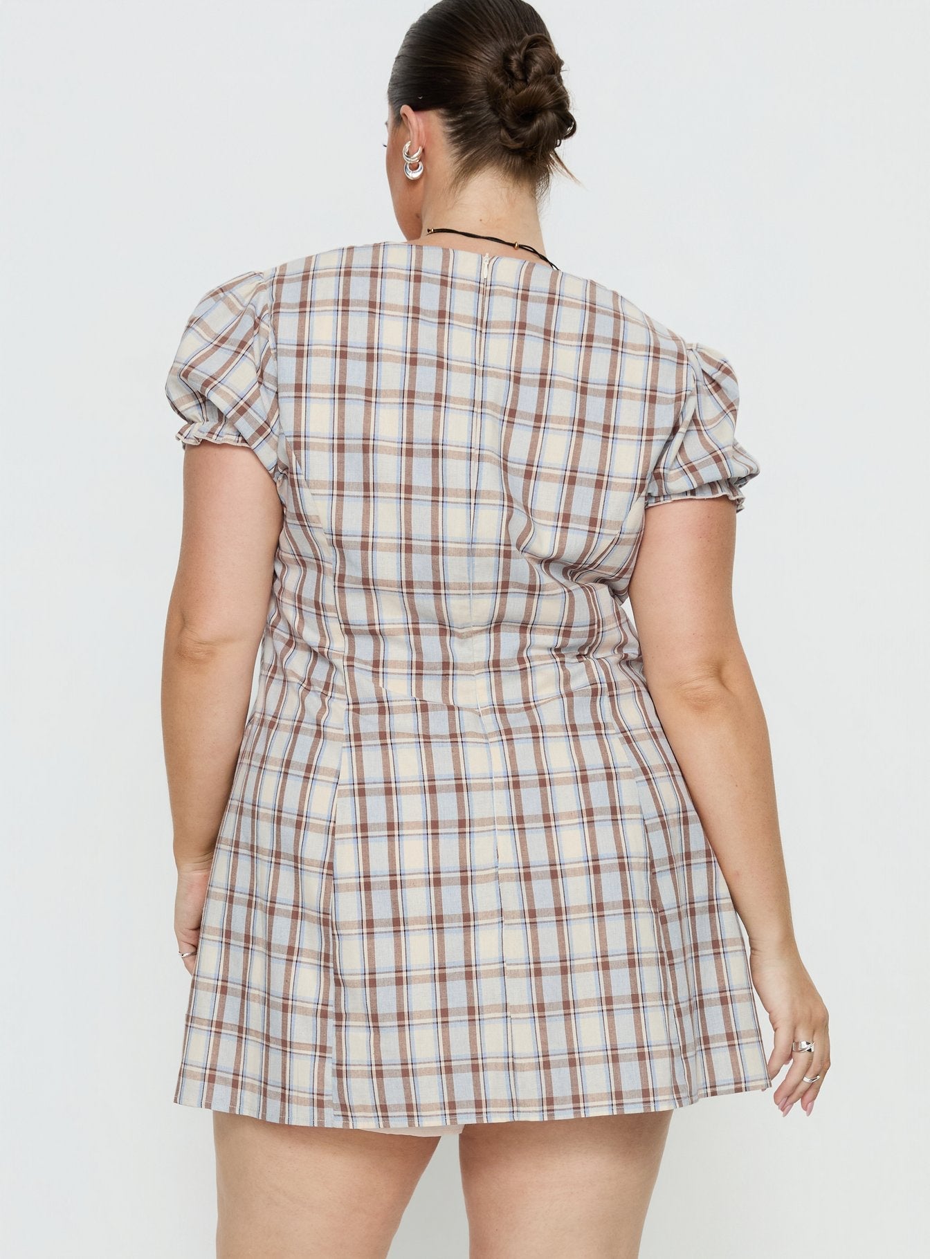 Mystee Plunge Neck Romper Blue Check Curve