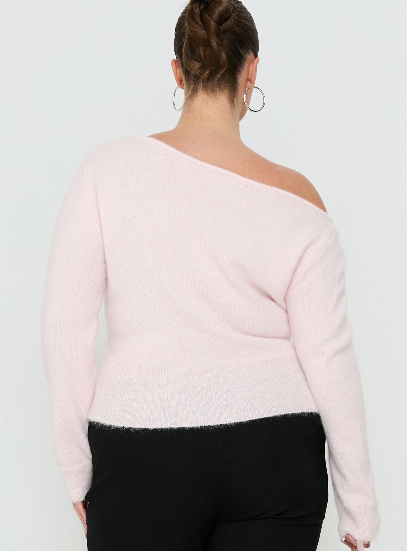 Selbey Fluffy Cinched Waist Off Shoulder Top Pink  Curve