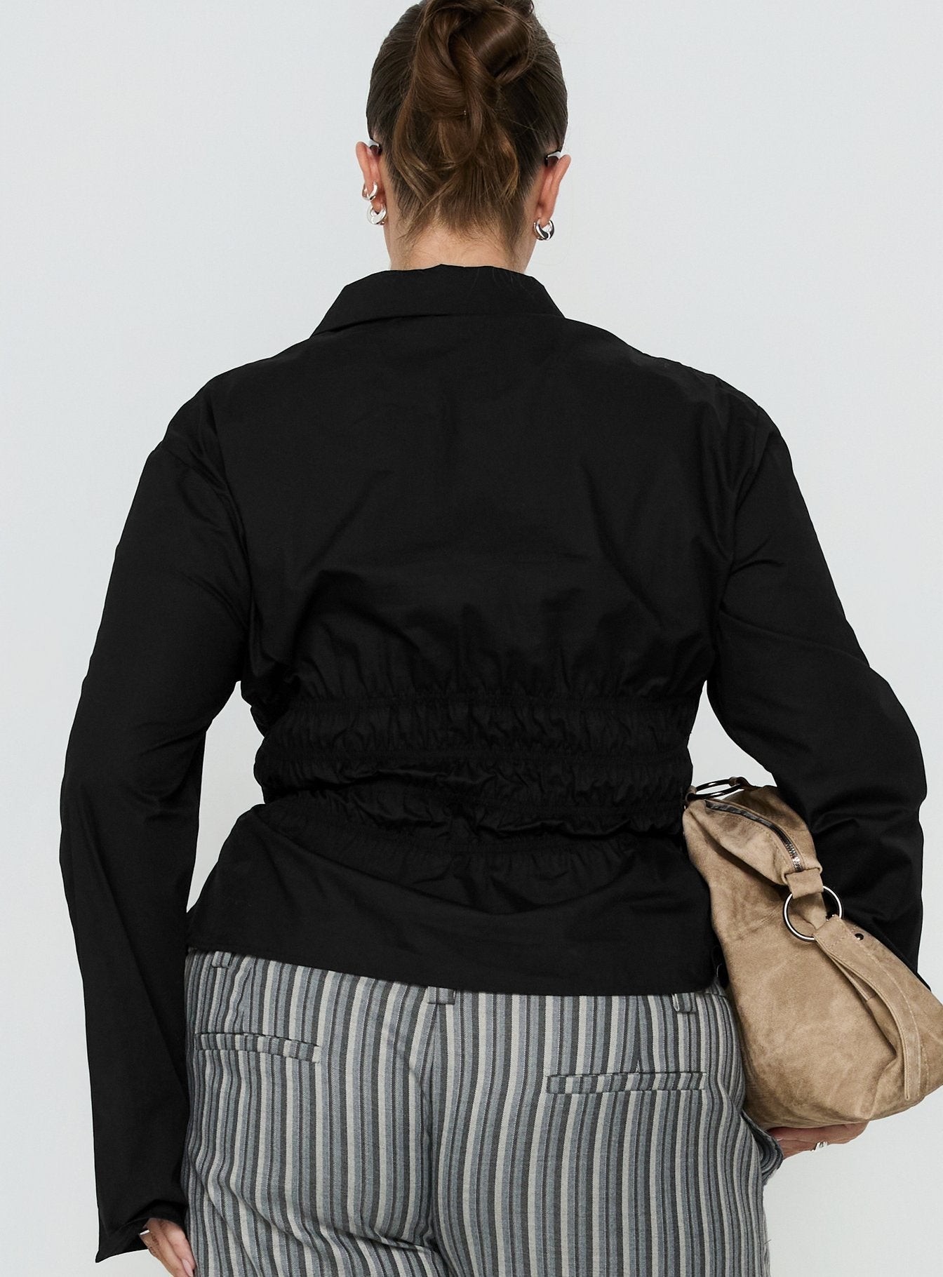 Liesel Shirred Long Sleeve Top Black Curve