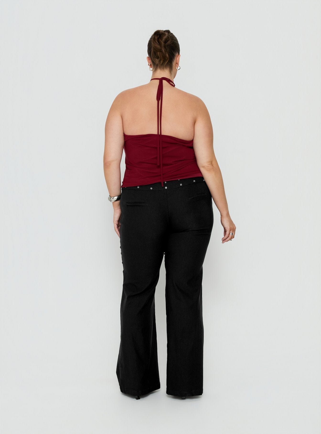 Yevina Eyelet Flare Pant Black Curve