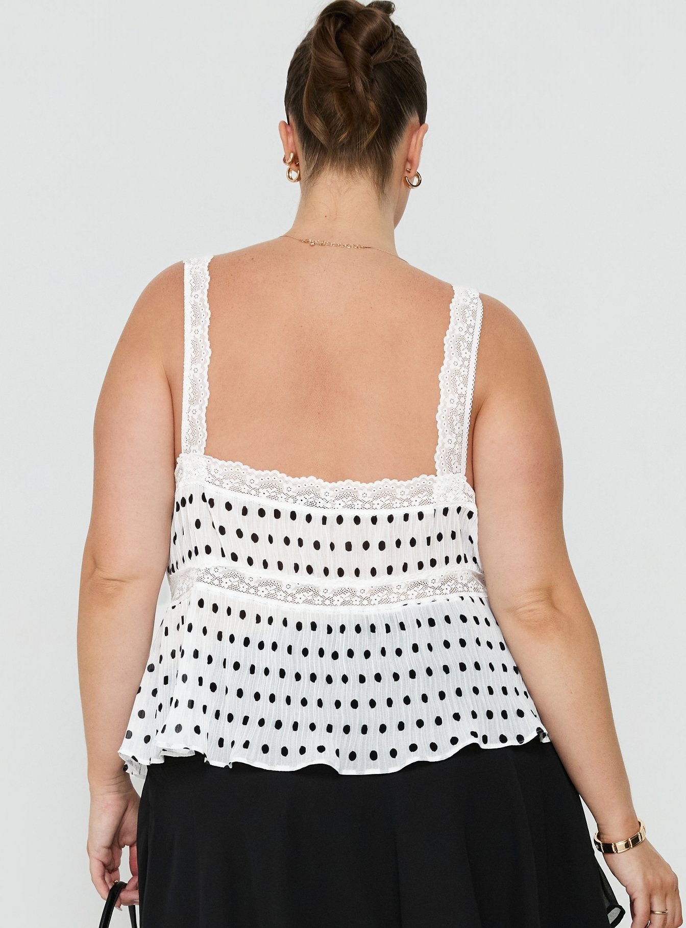 Raydon Lace Trim Cami Top White / Black Polka Curve