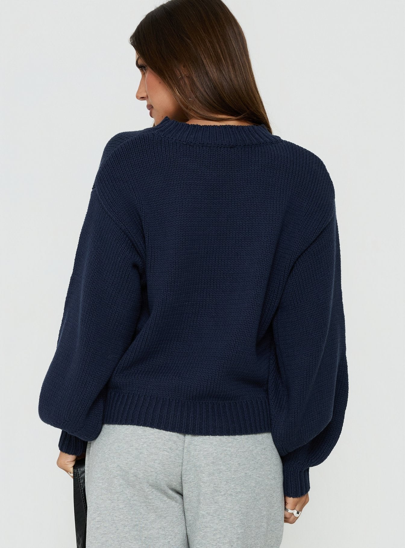 Harmony Balloon Sleeve Knit Sweater Navy