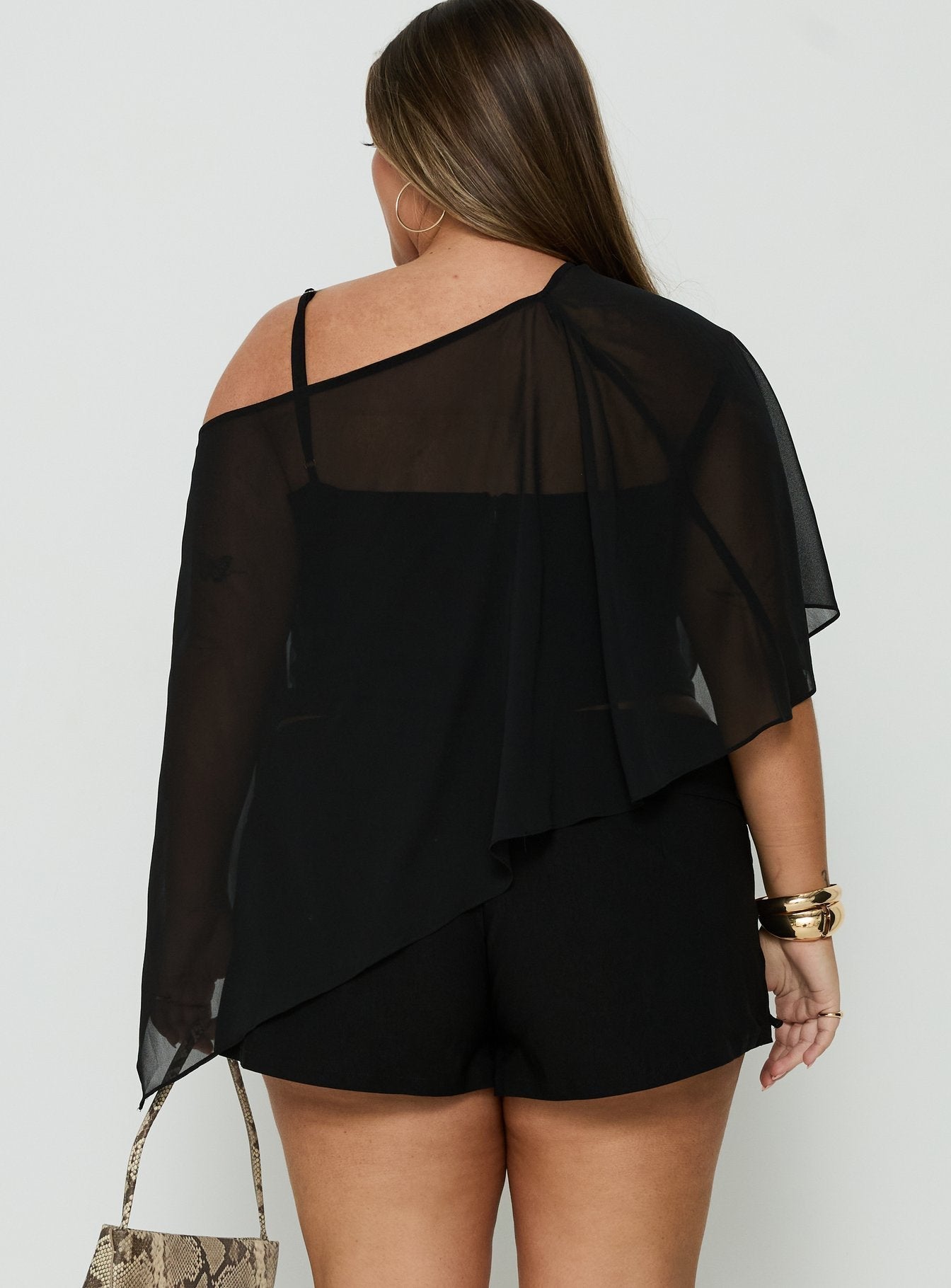 Senzo Chiffon Poncho Top Black Curve