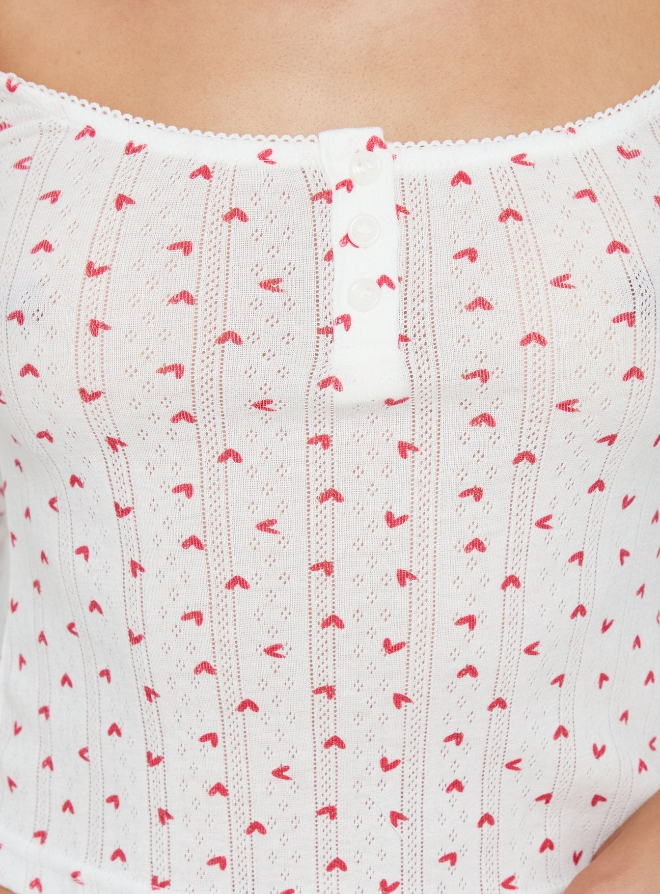 Sleepytea Pointelle Sleep Long Sleeve Top White / Red