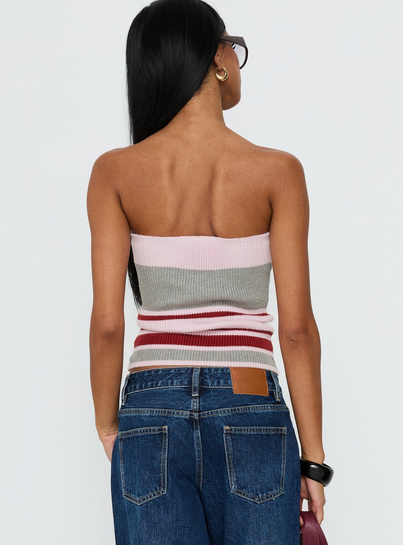 In The Mirror Strapless Top Pink Stripe