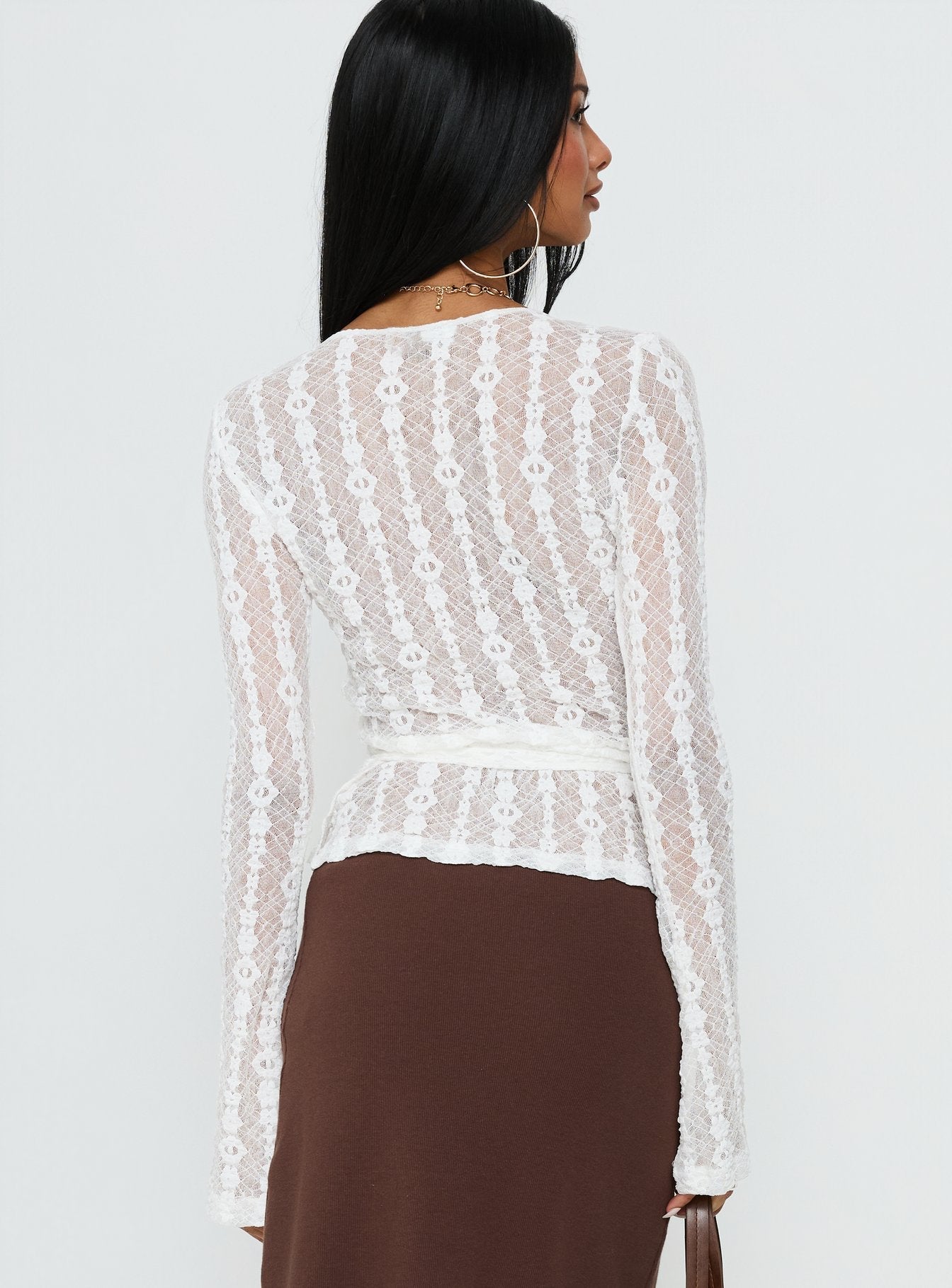 Melara Lace Long Sleeve Wrap Top White