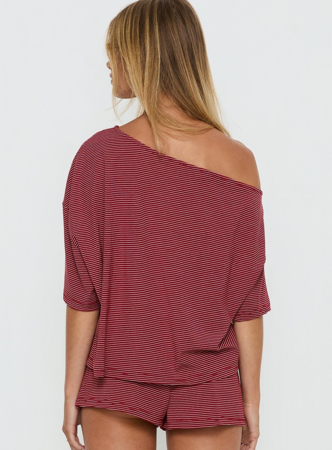 Sugar Surge Off Shoulder Sleep Top Cherry Stripe