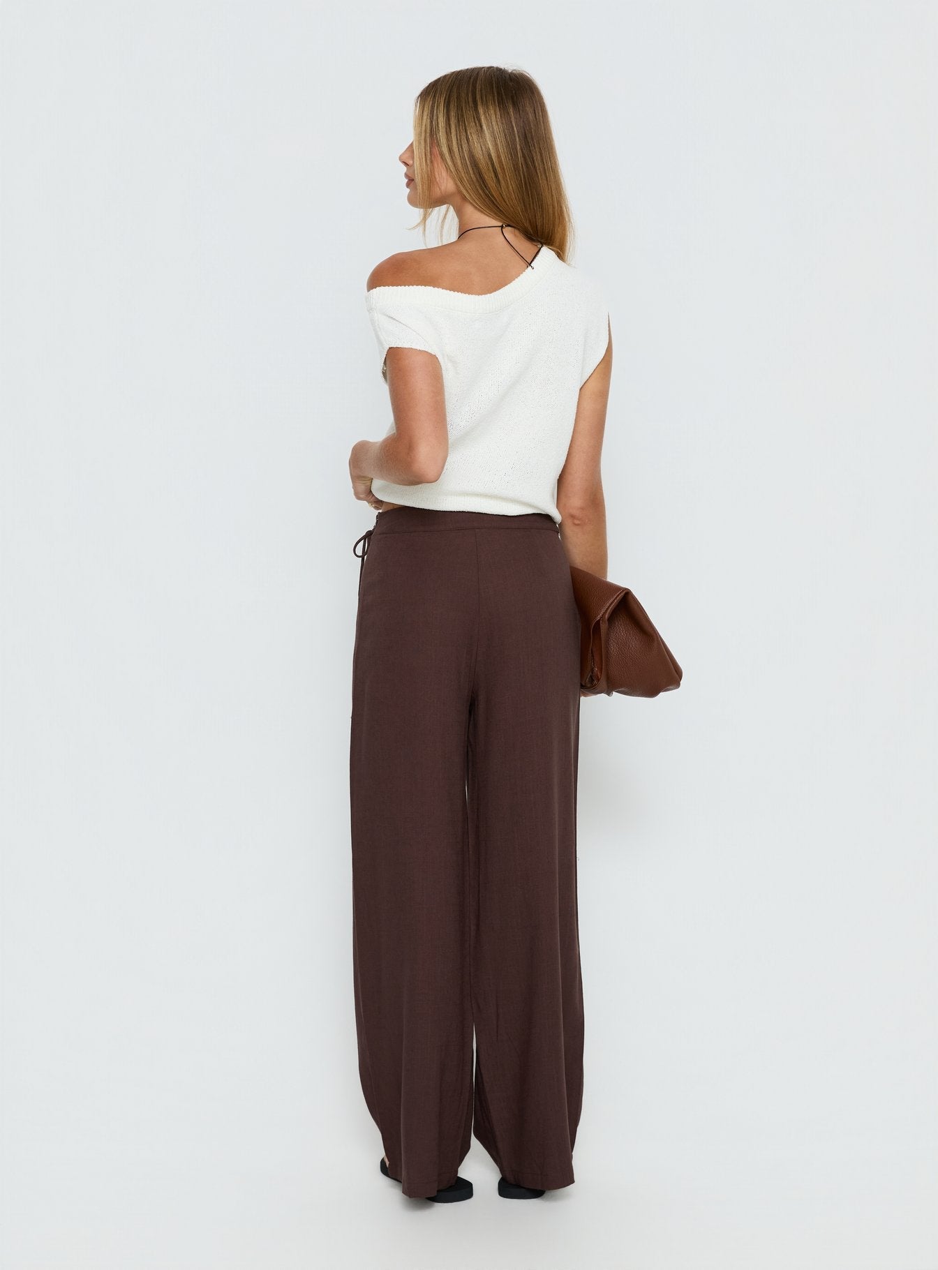 Pine For You Bead Detail Linen Pant Brown