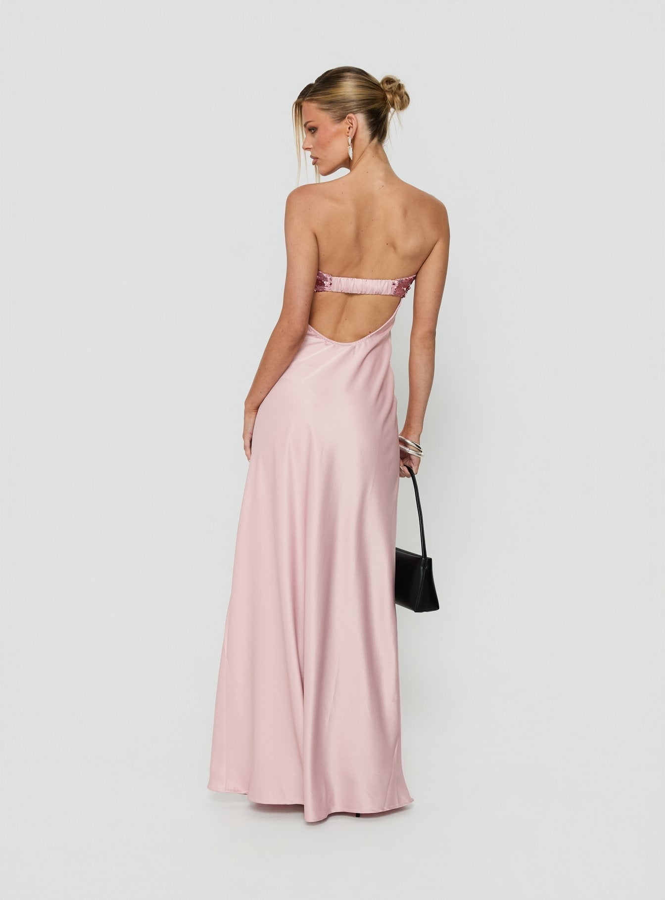 See The Vision Sequin Bust Strapless Maxi Dress Pink