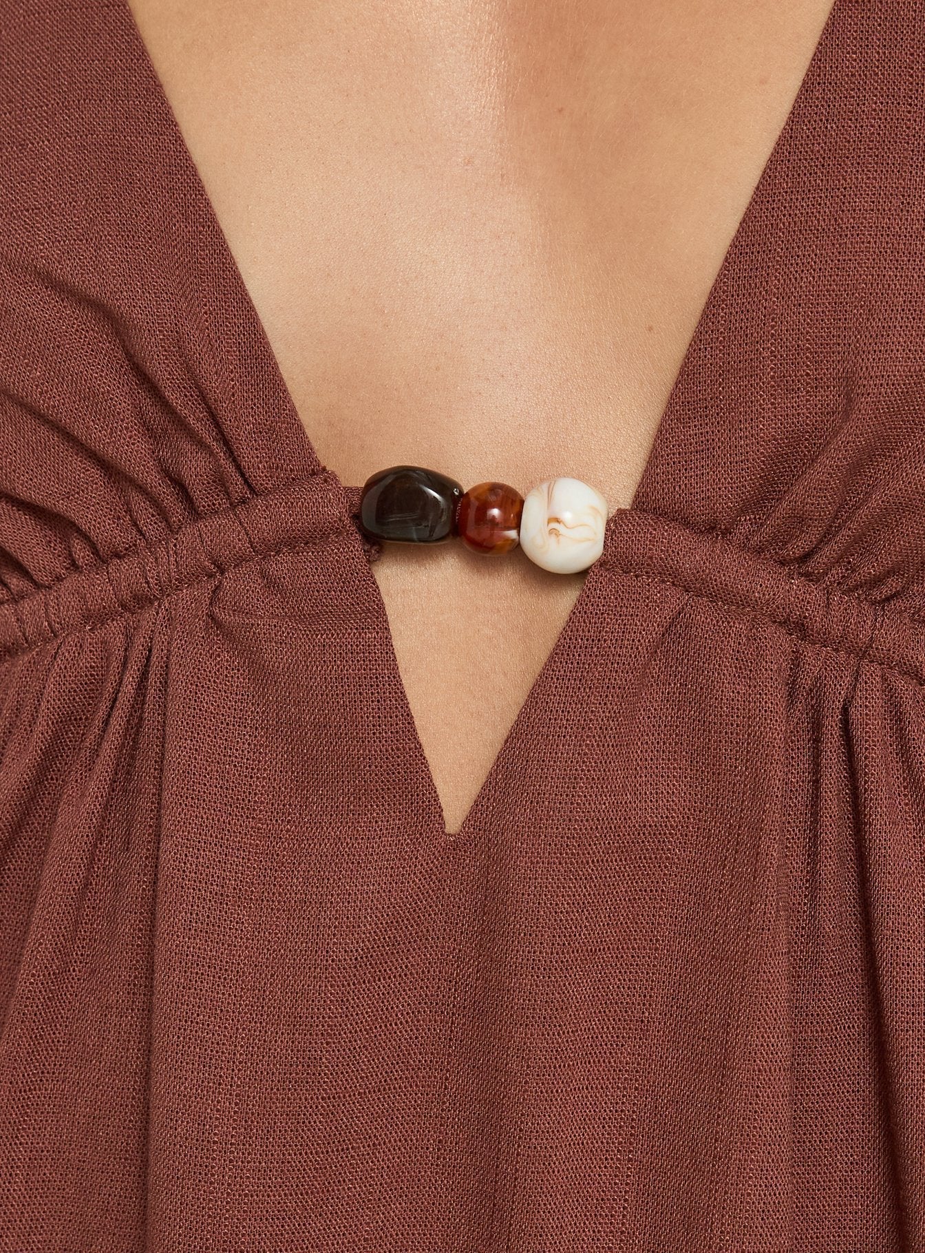Giyah Bead Detail Mini Dress Brown