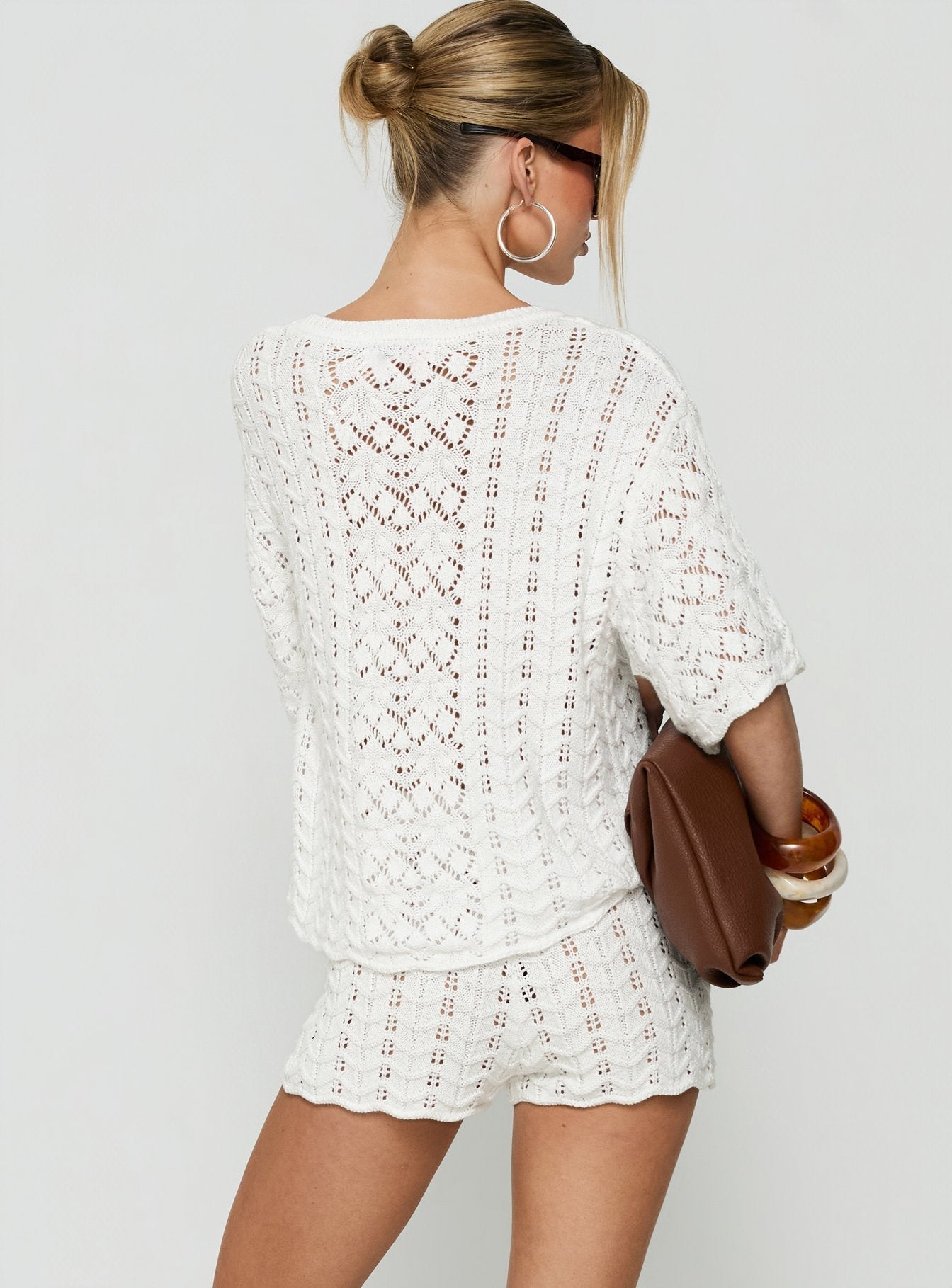 Rheara Knit Tie Waist Shorts White