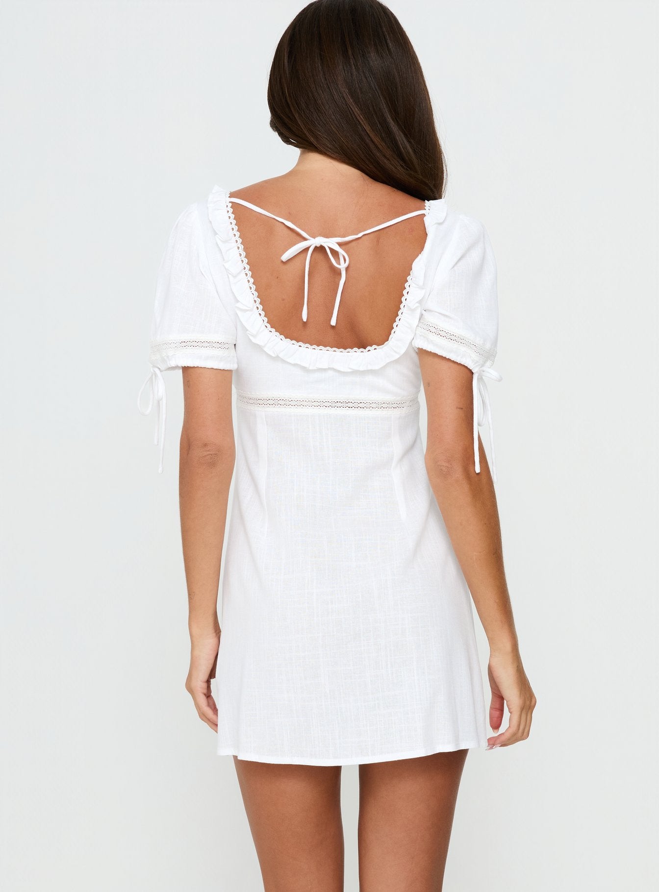 Indianah Pleat Lace Panel Mini Dress White