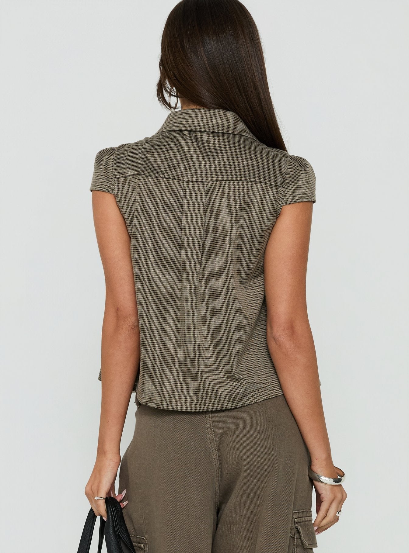 Lionetta Cap Sleeve Tweed Top Brown