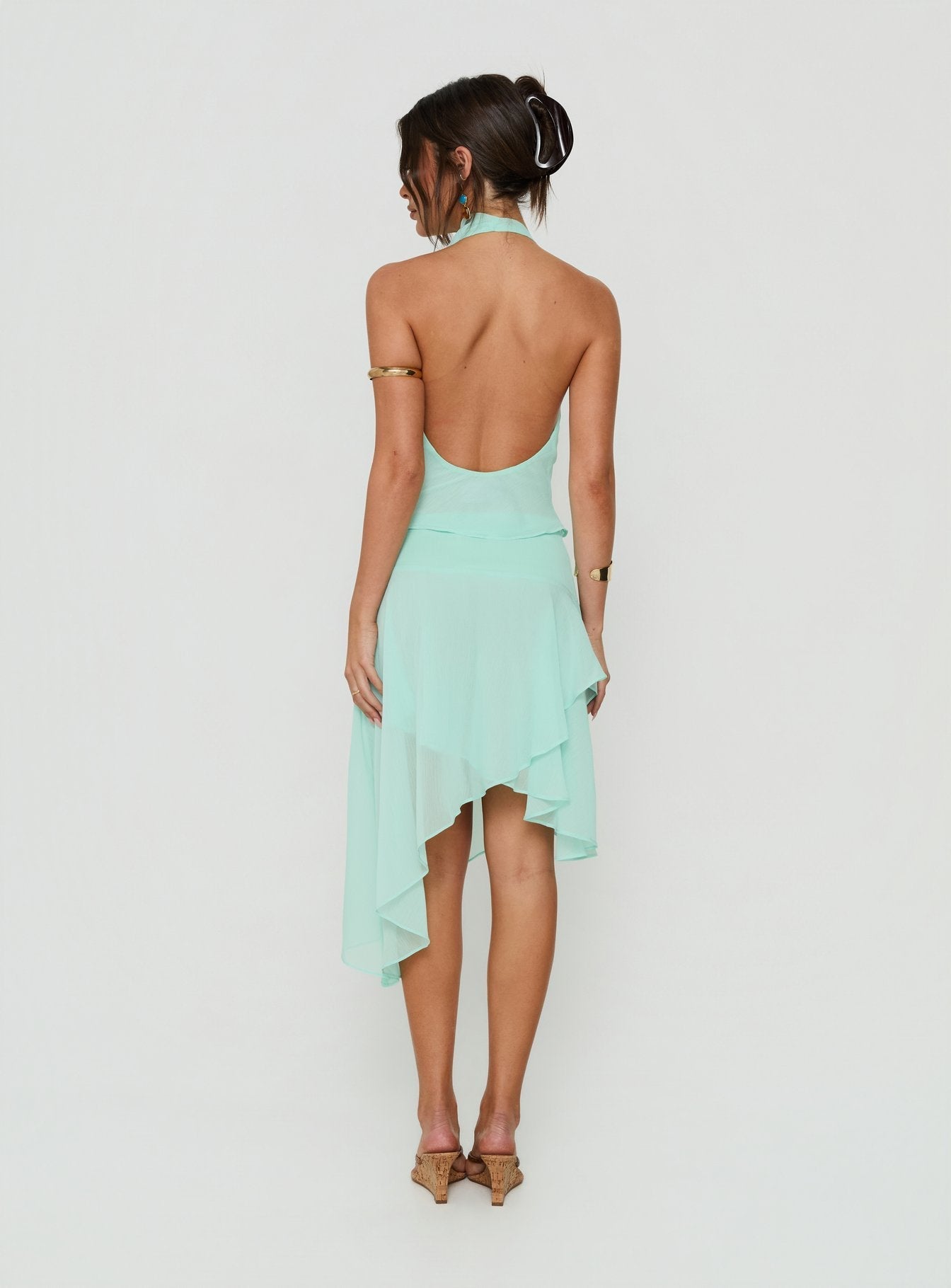 Evaleine Asymmetrical Chiffon Midi Skirt Blue