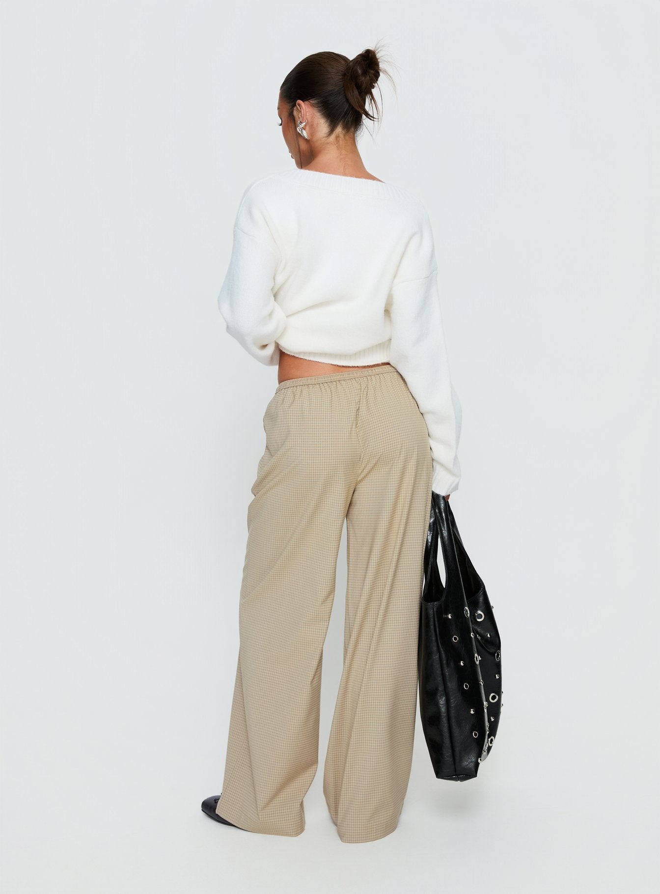 Ketrina Tie Waist Pants Beige Plaid