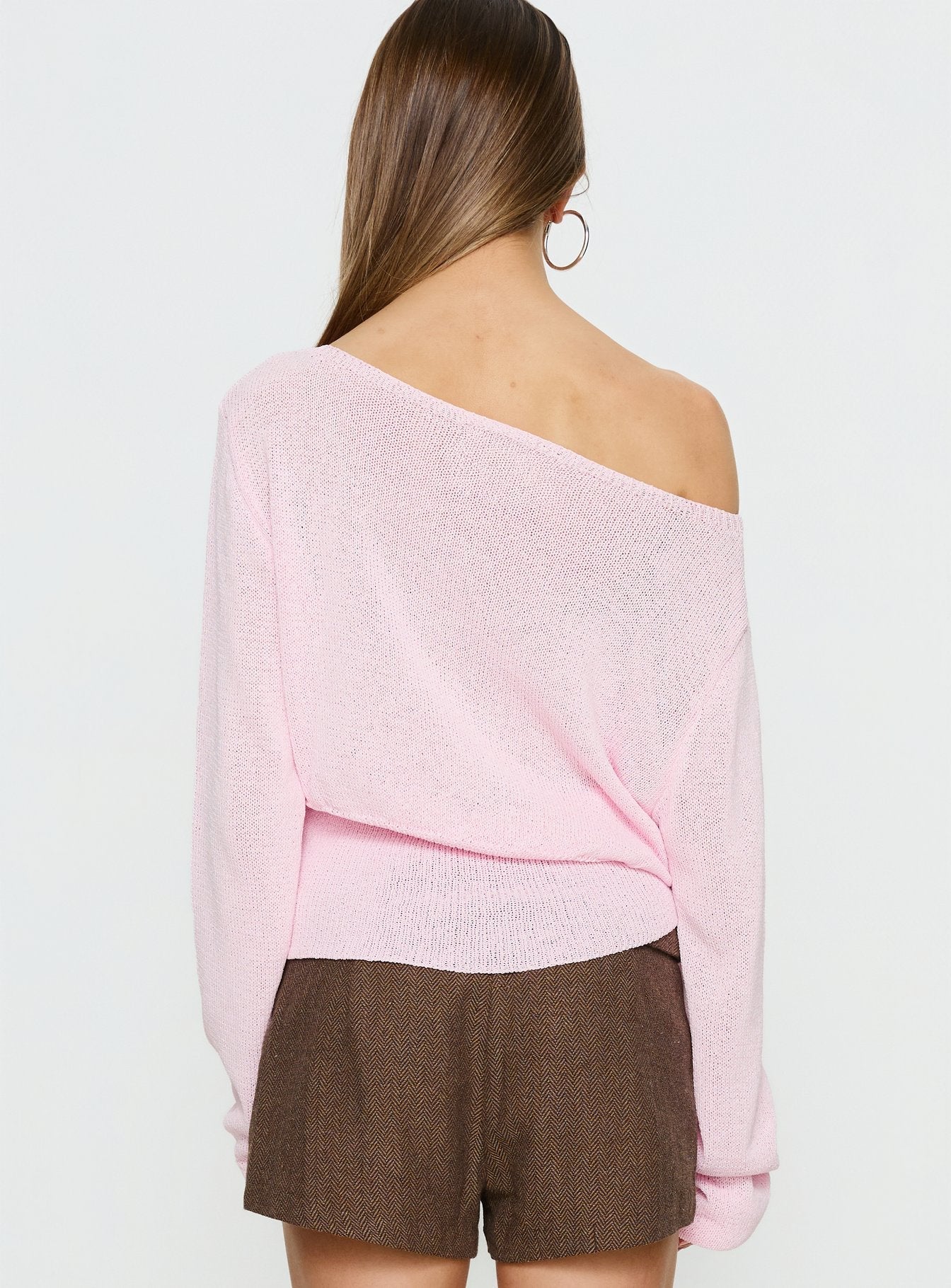 Xaria Off Shoulder Knit Sweater Pink