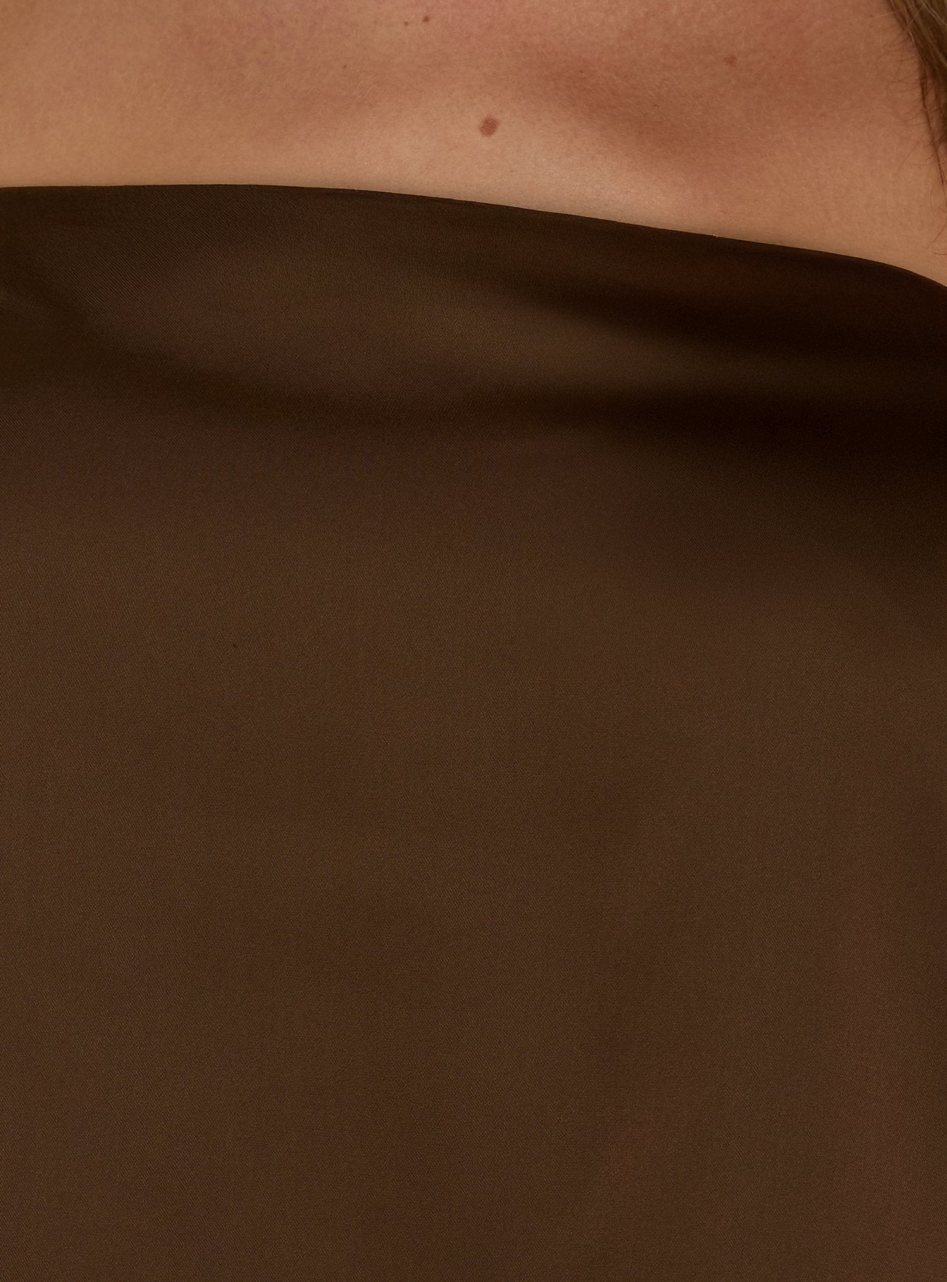 Sheyla Strapless Satin Lace Trim Top Chocolate