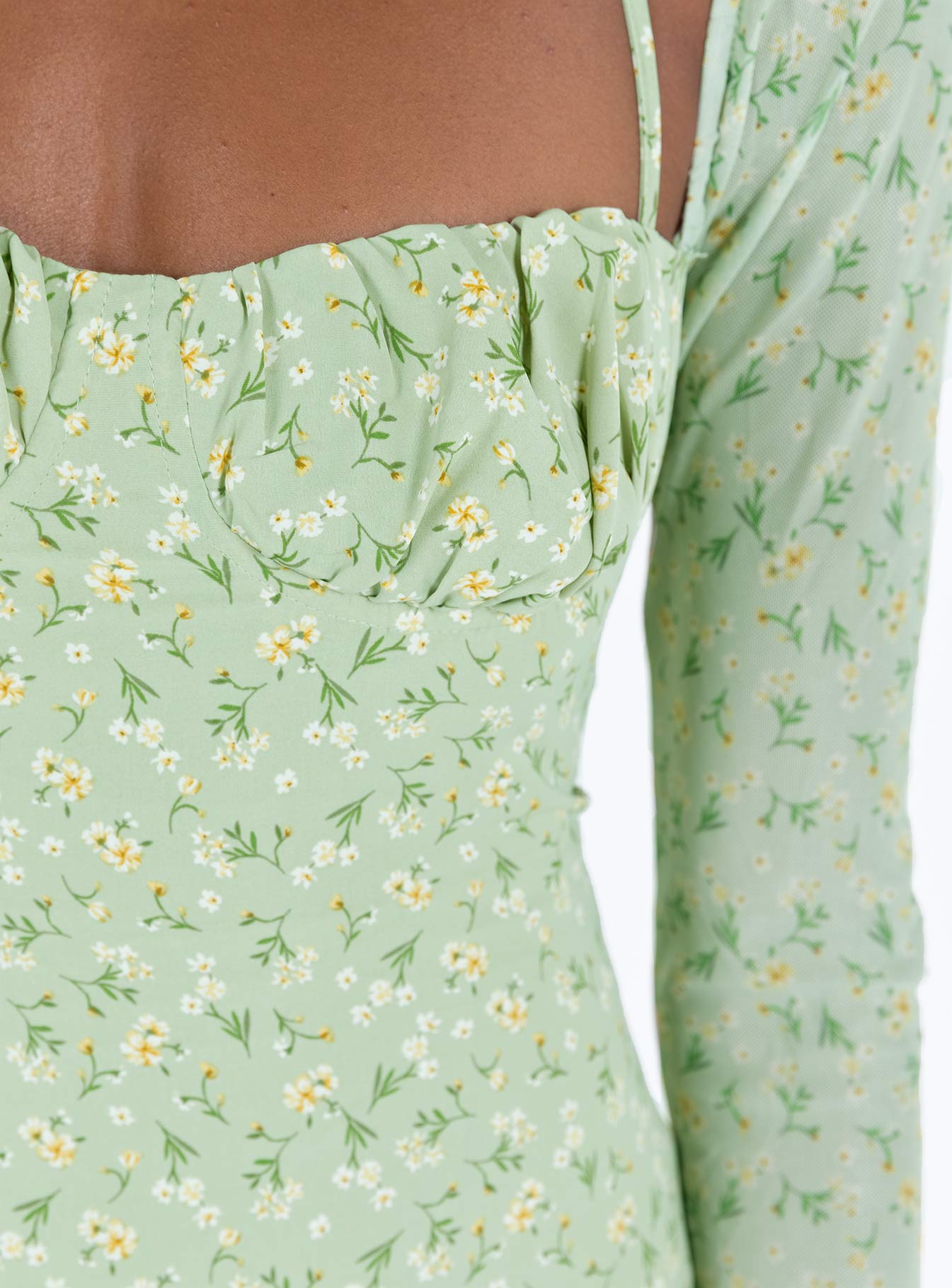 Dyer Sheer Sleeve Mini Dress Green Floral
