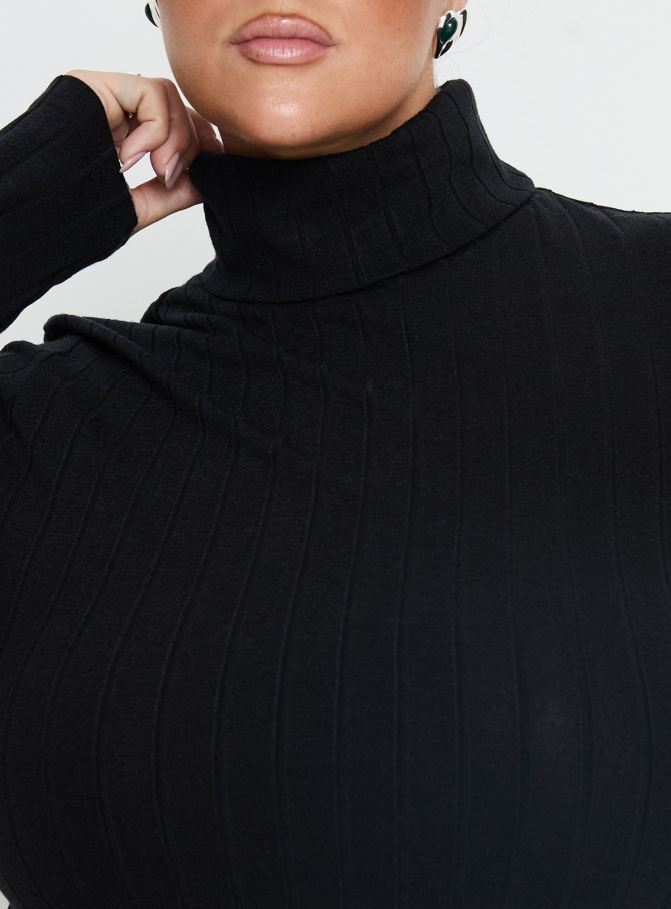 Enisa High Neck Long Sleeve Top Black Curve