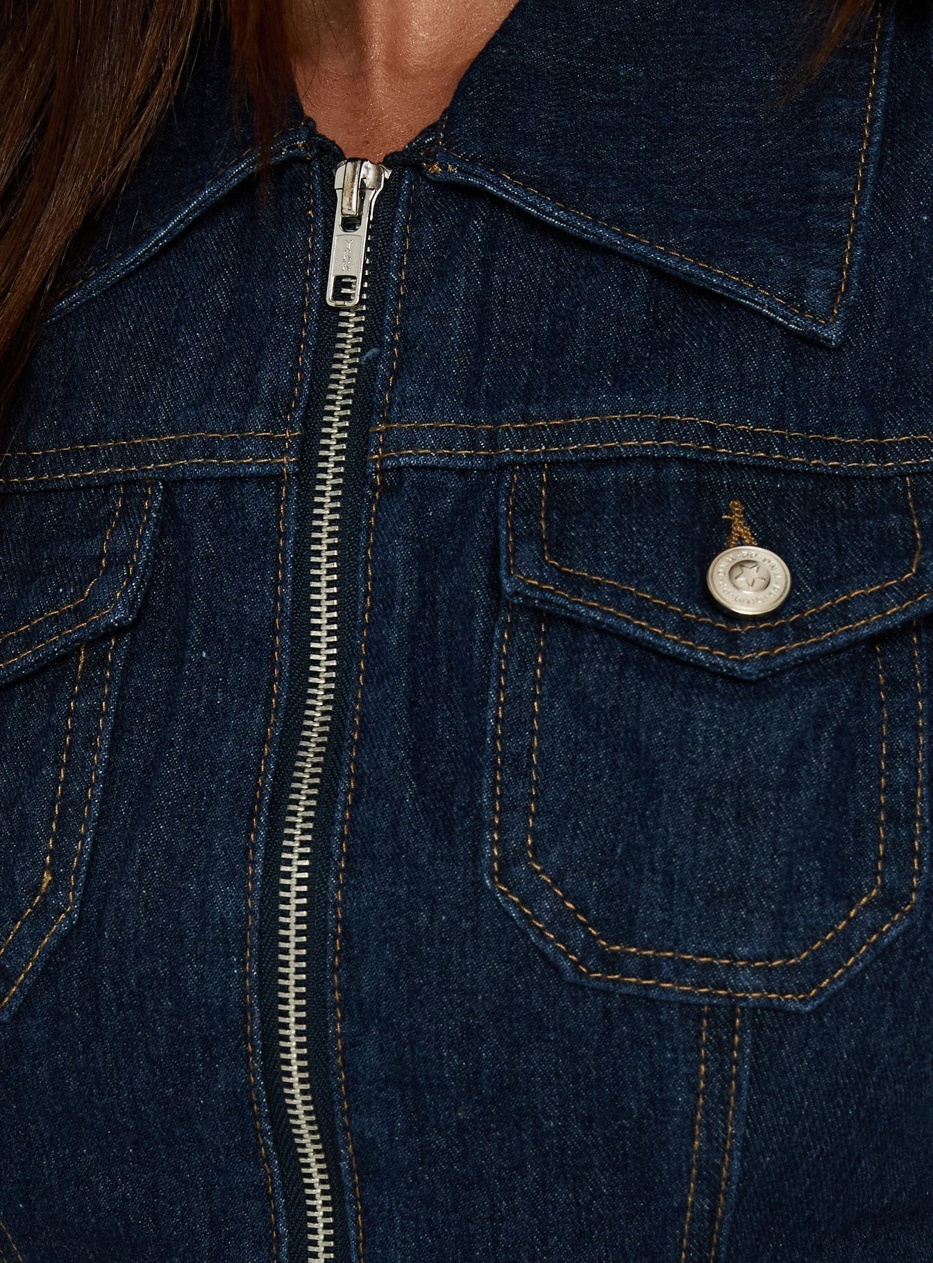 Liyana Denim Zip Up Sleeveless Top Mid Blue