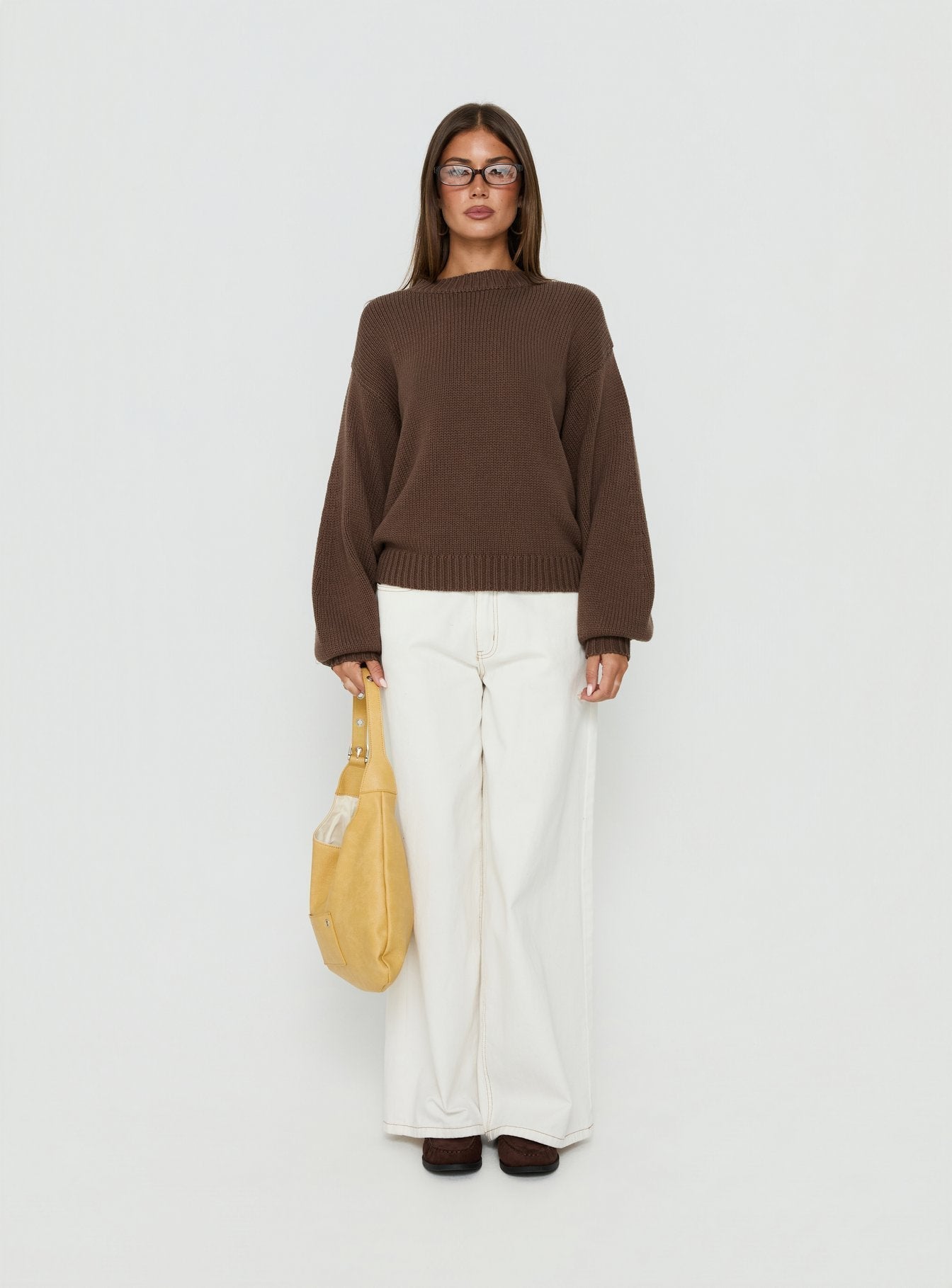 Harmony Balloon Sleeve Knit Sweater Dark Brown