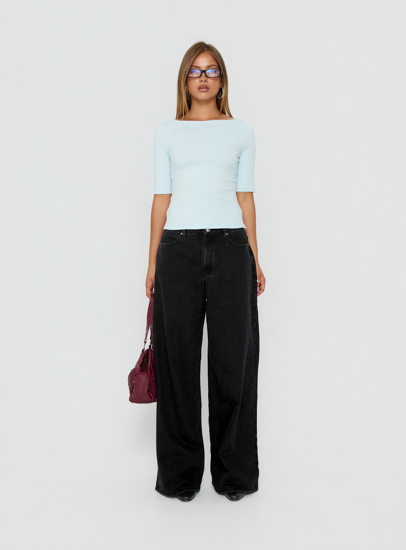 Naylor Mid Rise Wide Leg Jeans Washed Black Tall