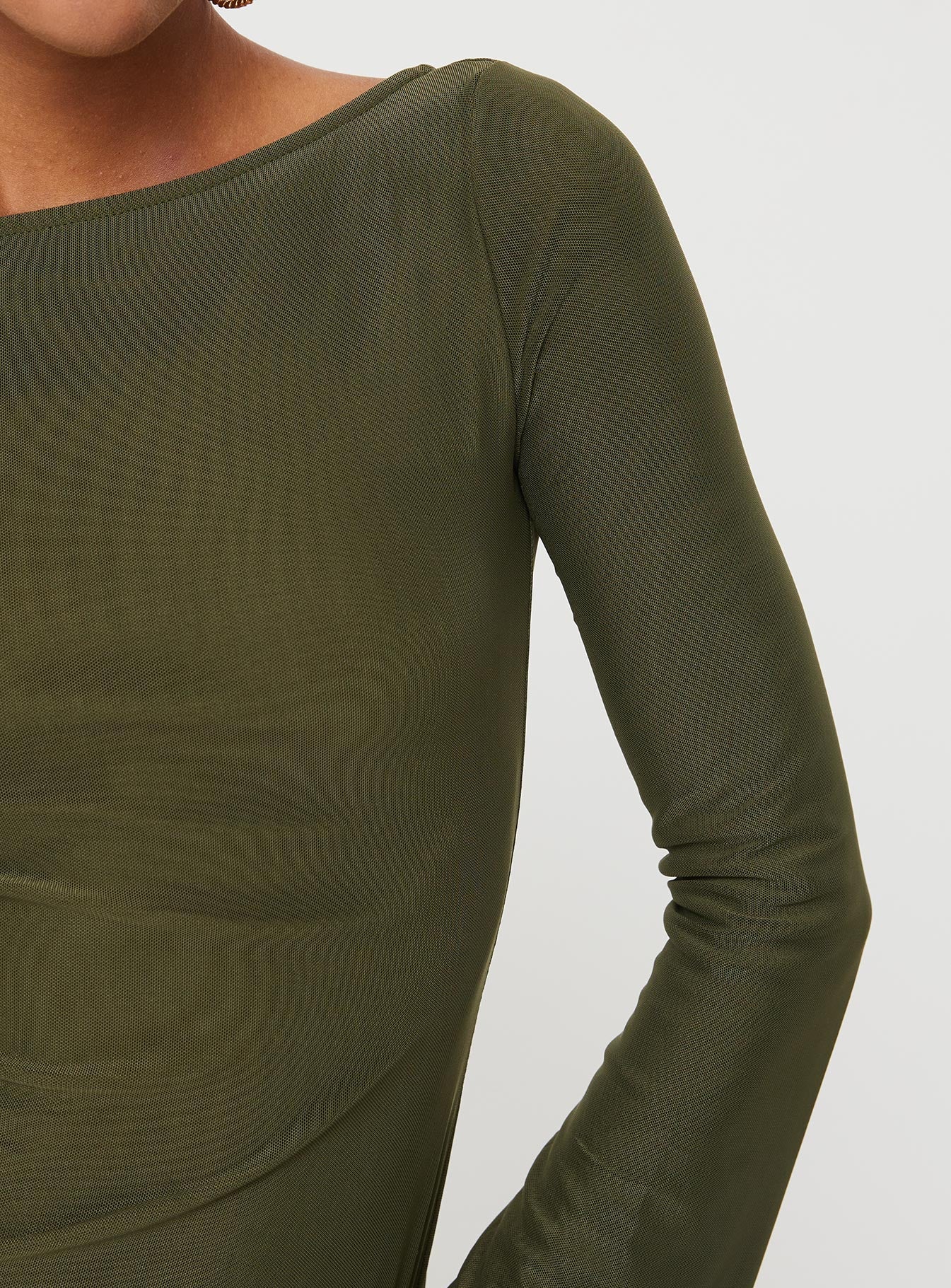 Lukea Long Sleeve Mesh Mini Dress Olive