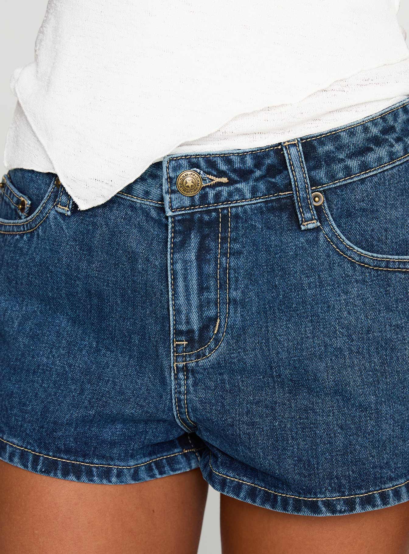Dreamful Low Rise Mini Denim Shorts Dark Blue Wash