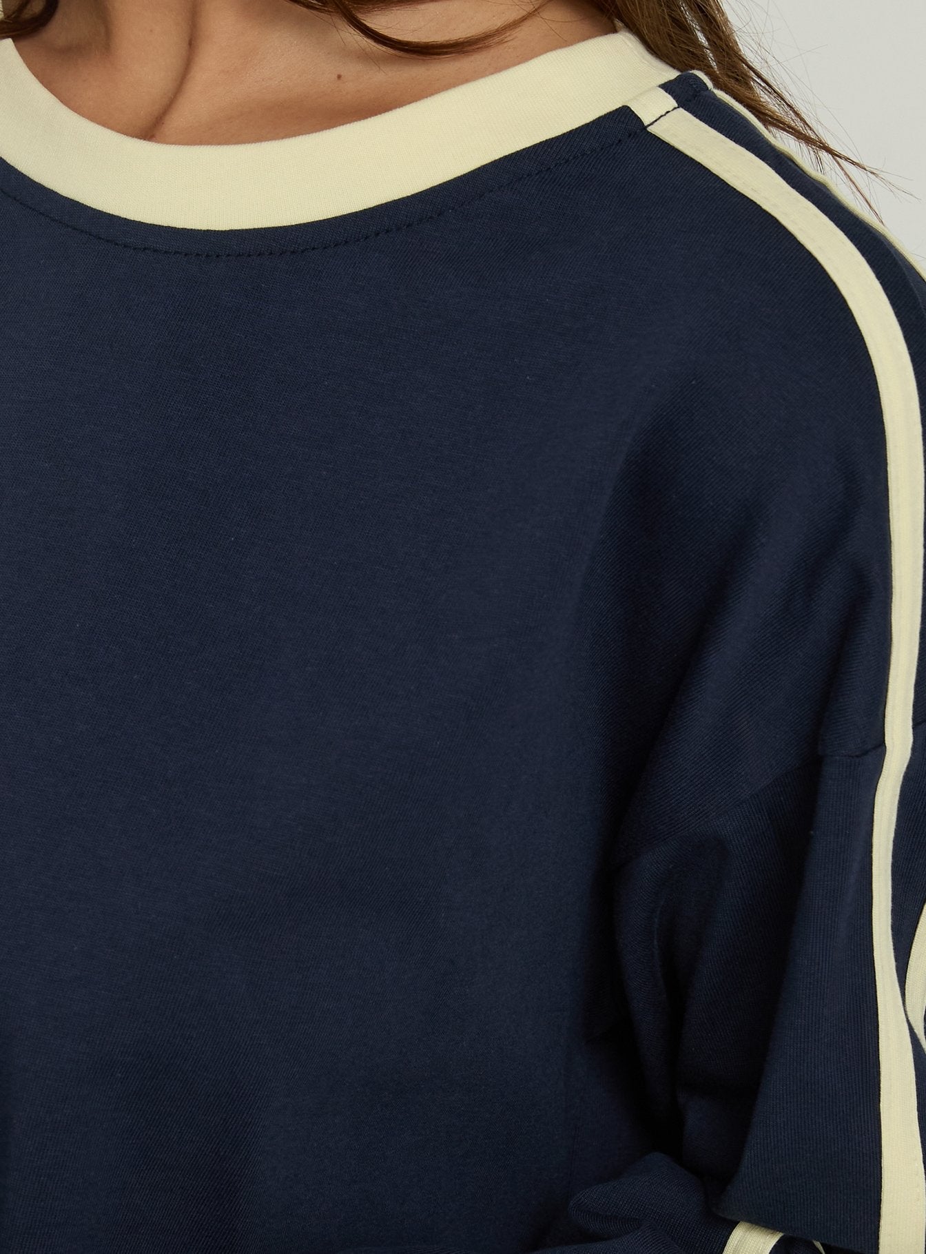 Settle Down Long Sleeve Contrast Top Navy / Yellow Stripe