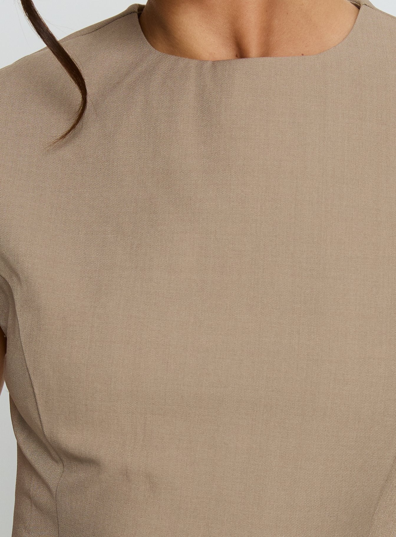 Kaelyra Tailored Cap Sleeve Romper Taupe