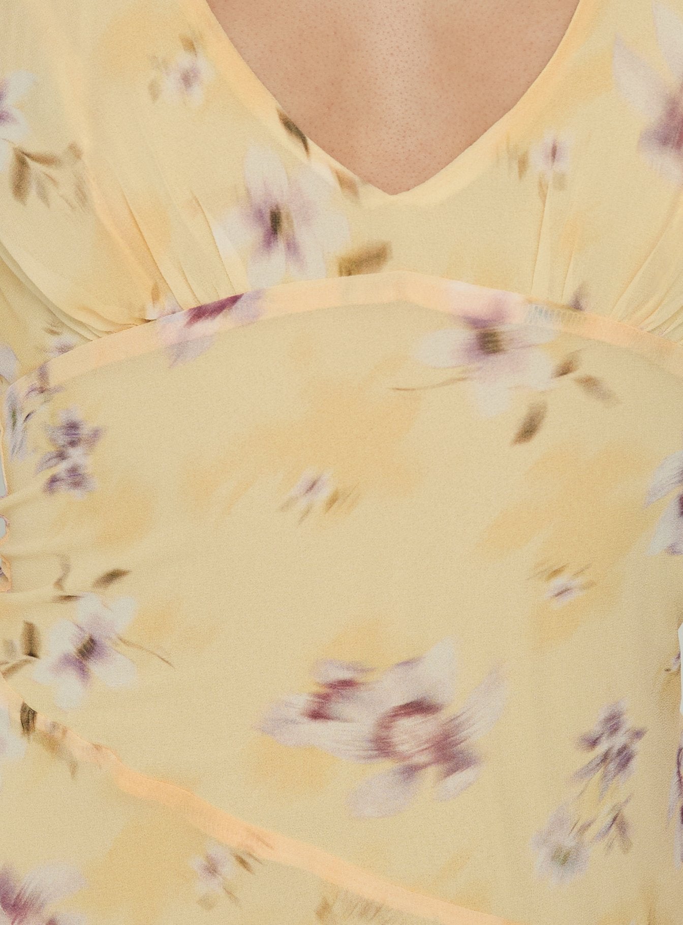 Isidorah Halter Pleat Mini Dress Blurred Yellow Floral