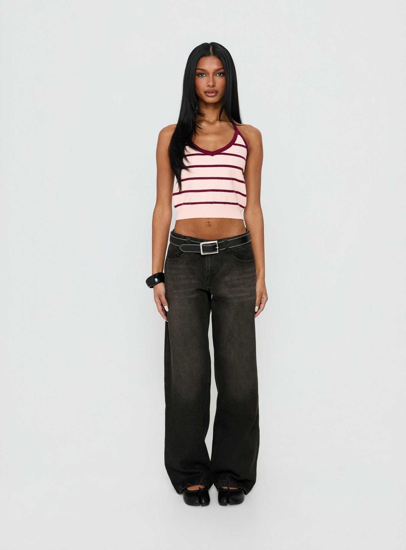 Is It True Halter Neck Top Pink / Burgundy Stripe