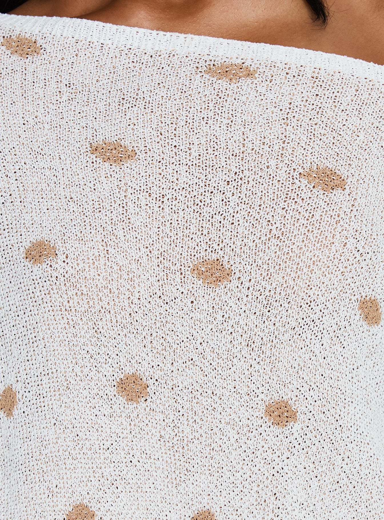Harvy Off Shoulder Knit Sweater White Polka