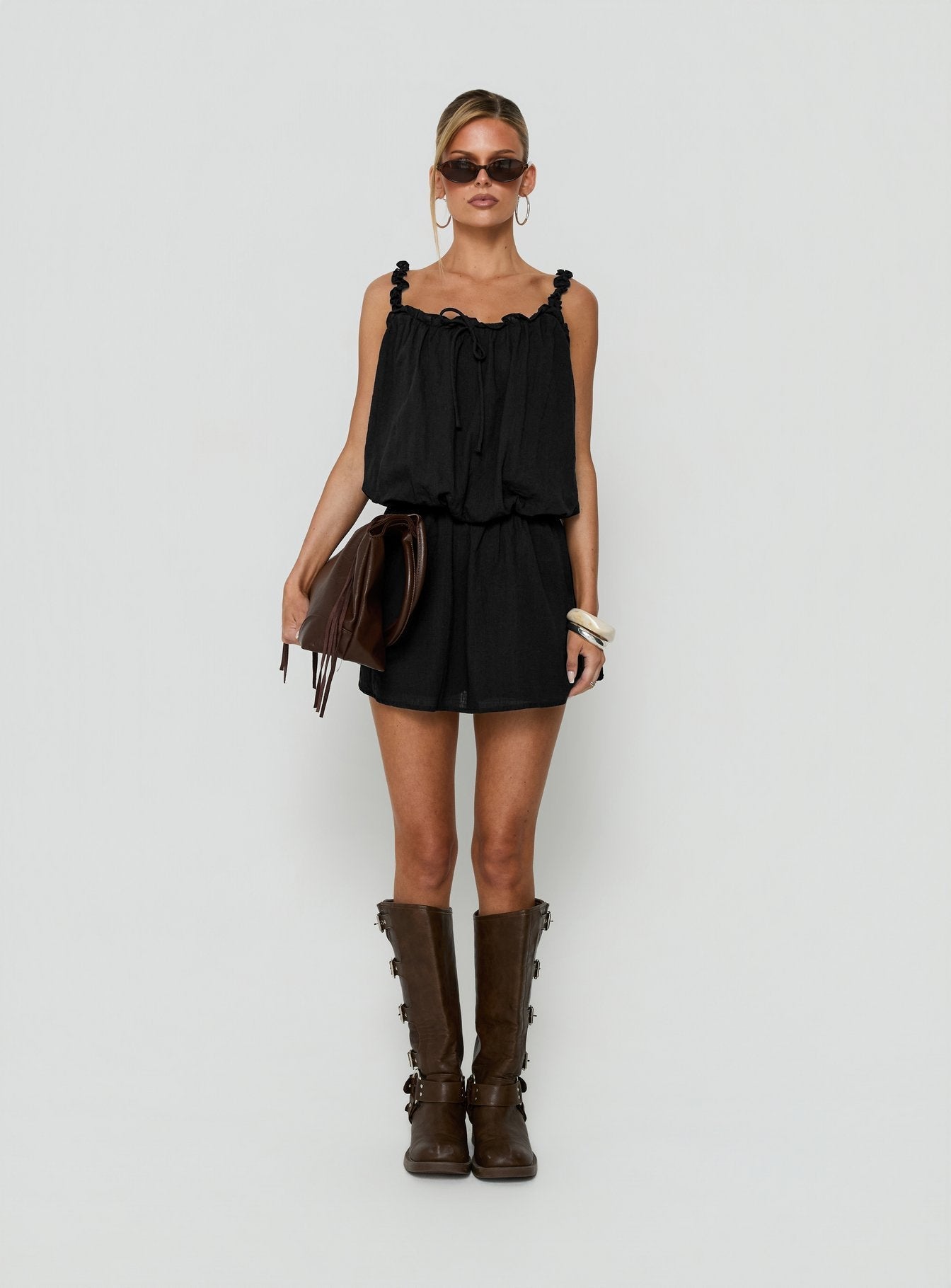 Real Charm Tiered Babydoll Mini Dress Black