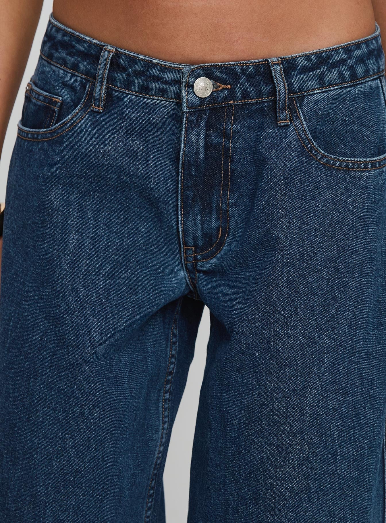 Ramos Low Rise Wide Leg Denim Jeans Dark Blue Wash