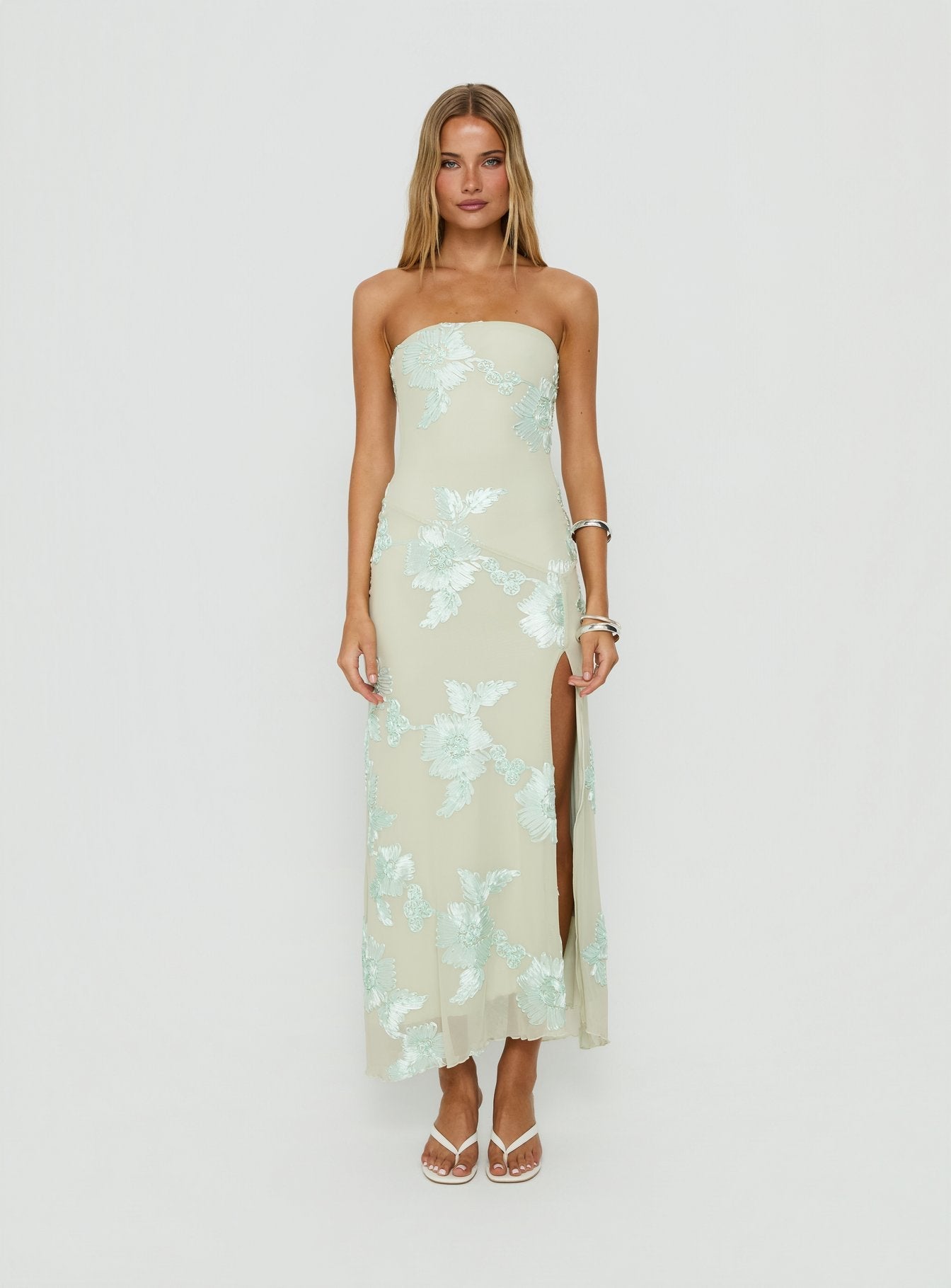 Maribeth Strapless Floral Maxi Dress Mint