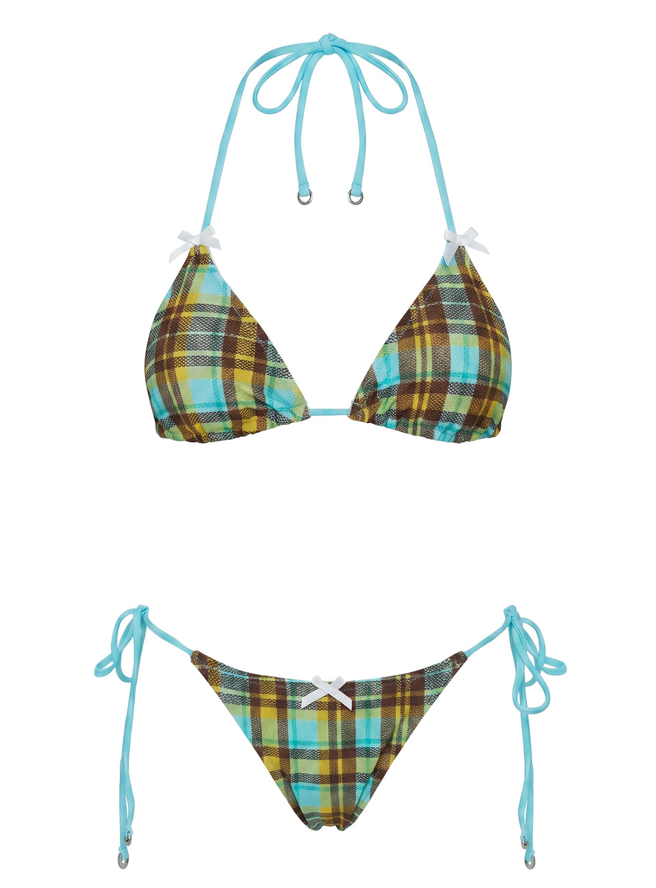 Fluera High Side Tie Bikini Bottoms Blue Check