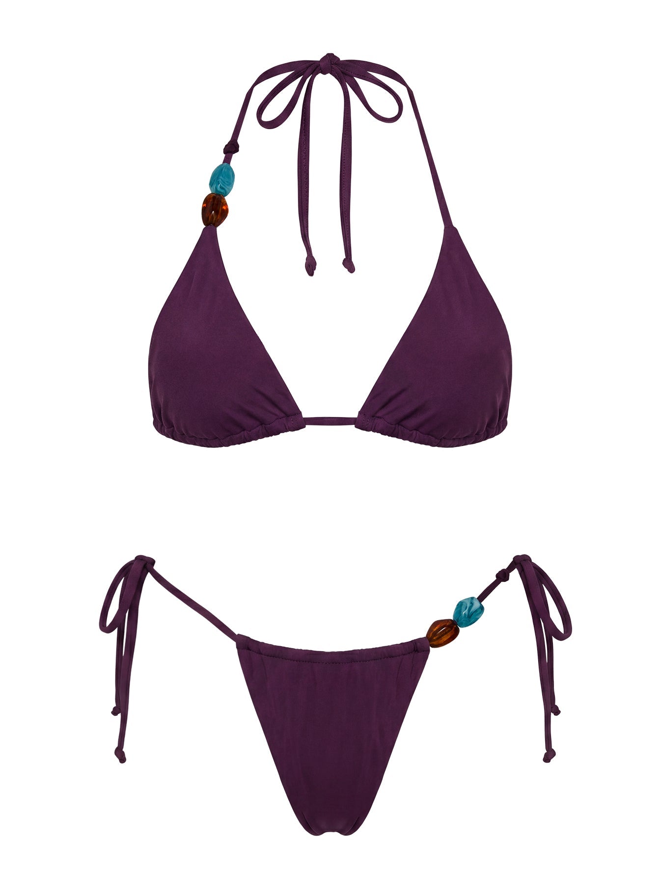 Glora Tie Side Beaded Bikini Bottoms Purple