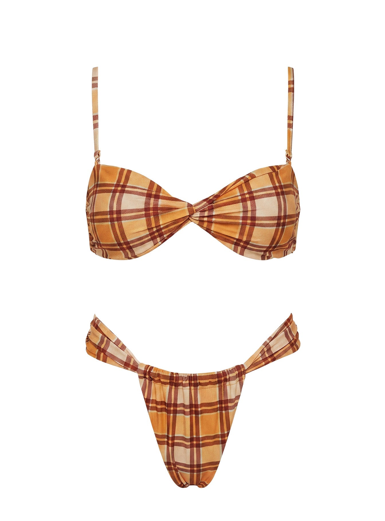 Summer Season Ruched Side Bikini Bottoms Orange Check