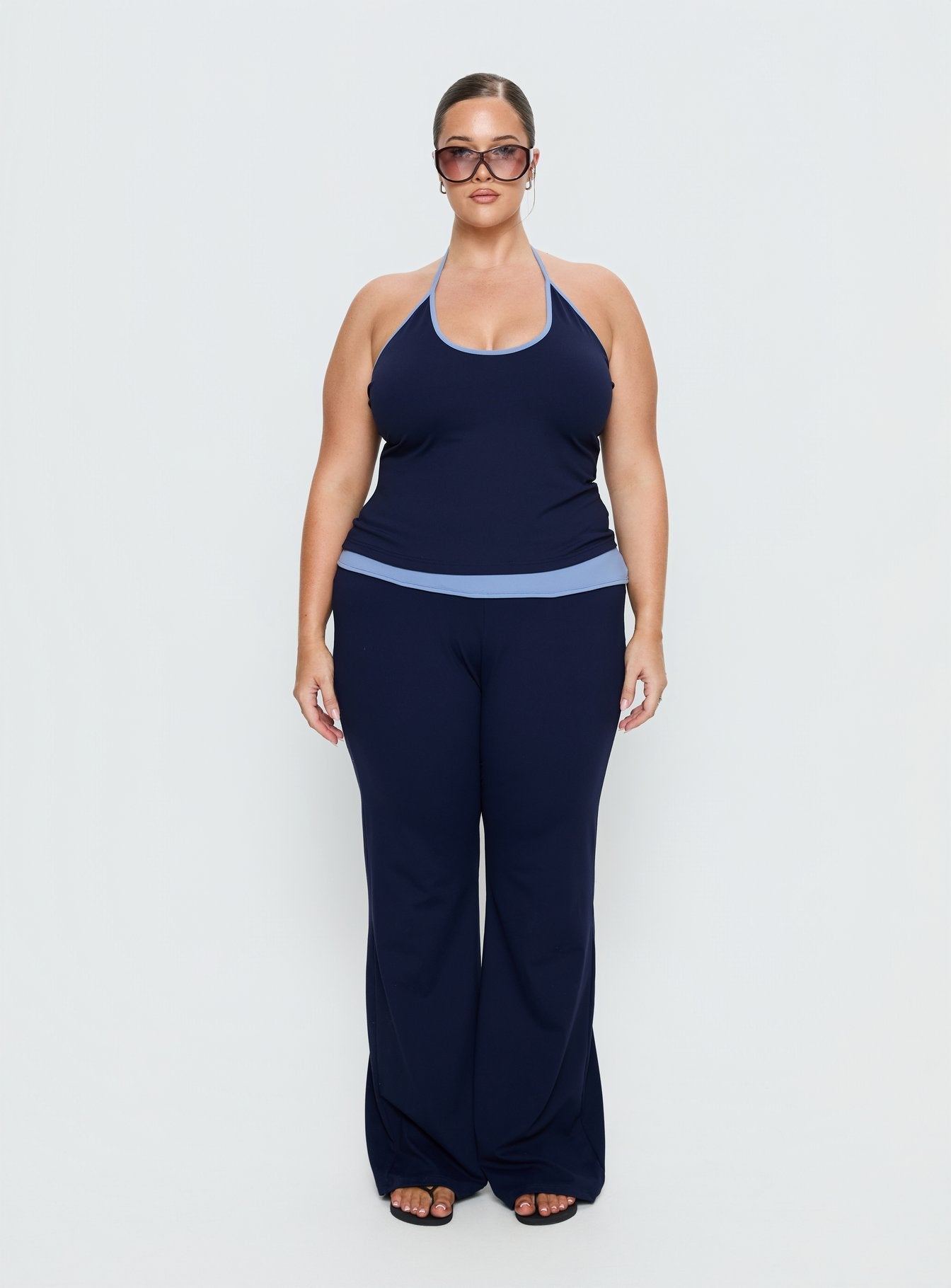 Kobee Jersey Halter Top Navy / Light Blue Curve
