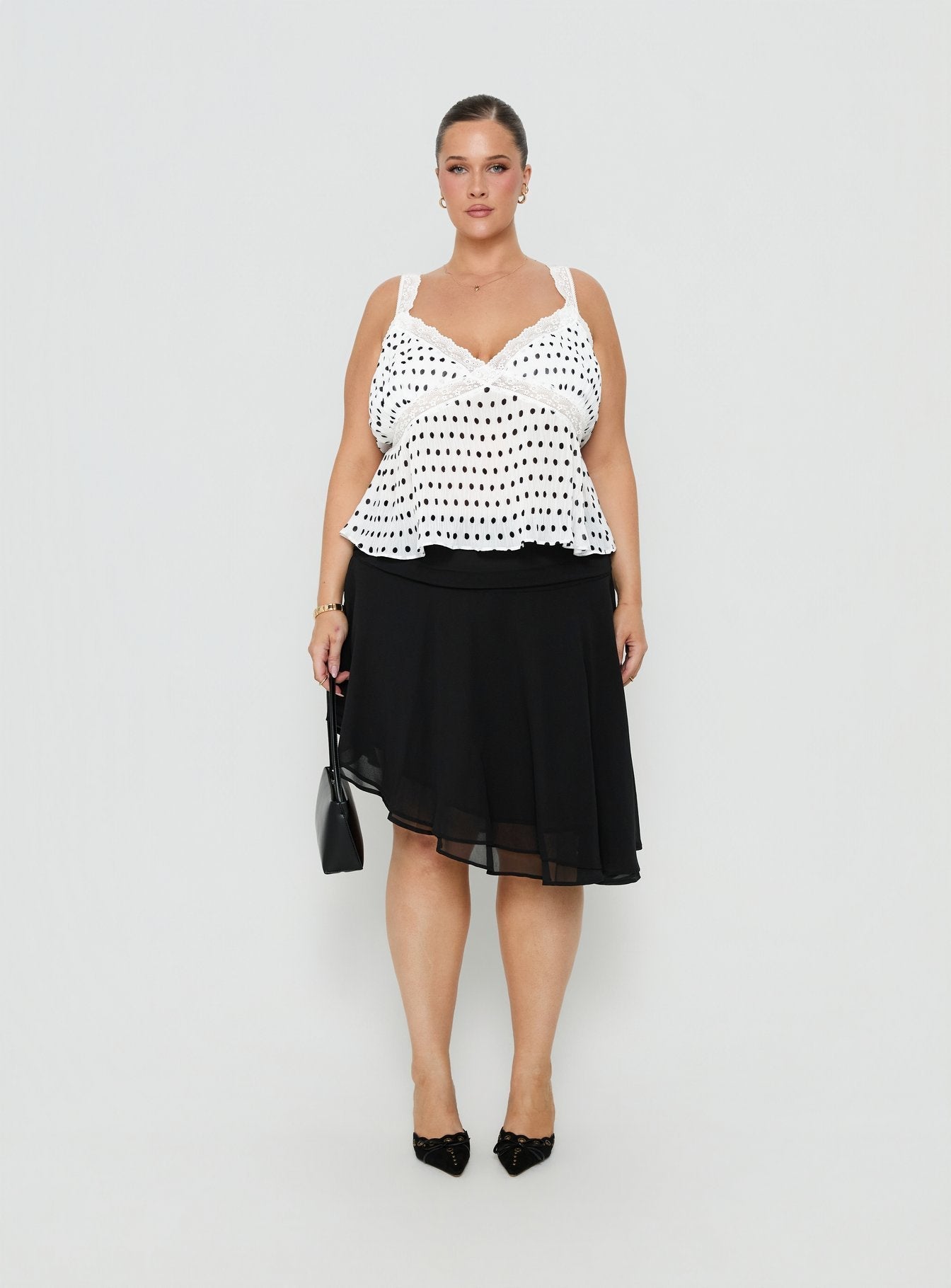 Raydon Lace Trim Cami Top White / Black Polka Curve